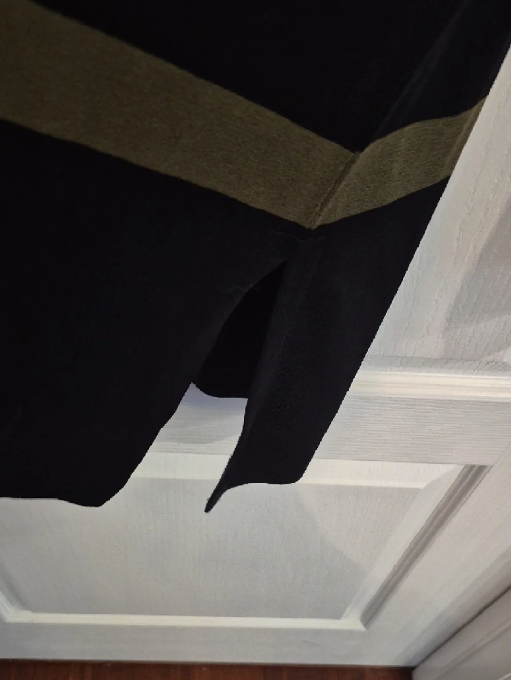 Misook Open Front Knit Black Cardigan with Olive Stripes
